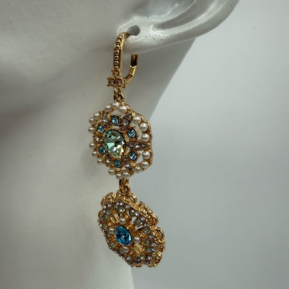 Marchesa Gold-Tone Crystal & Pearl Drop Earrings - Picture 12 of 16